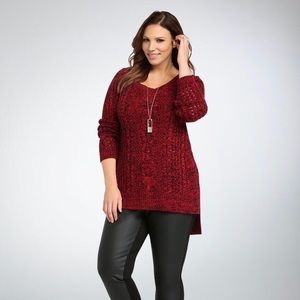 Torrid red/black marble open knit sweater
